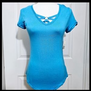 ROYAL BLUE Criss Cross V-Neck Short Sleeve T-Shirt Jr Sz 7/8 NWT